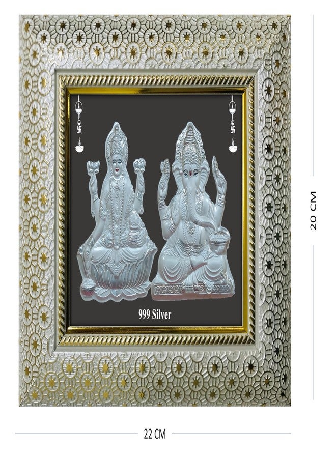 ARTSMINE إطار غانيشا لاكشمي من الفضة الخالصة عيار 999 من ARTSMINE - إطار يُوضع على الطاولة أو يُعلق على الحائط مع شهادة نقاء | ديكور لغرفة الصلاة والمنزل والمكتب | هدية زفاف أو هدية للشركات أو هدية منزل جديد | عمل فني ديني فاخر - وحدة واحدة (22 × 20 سم / 8.5 × 7.75 بوصة) - Image 3